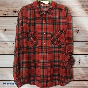Decree Red Plaid Semi Sheer Shirt XL
